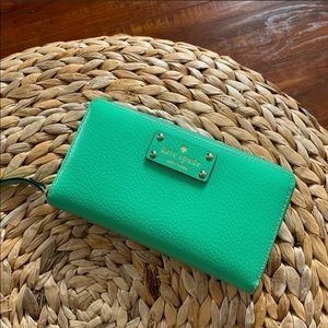 Green Kate Spade Zip Around Wallet